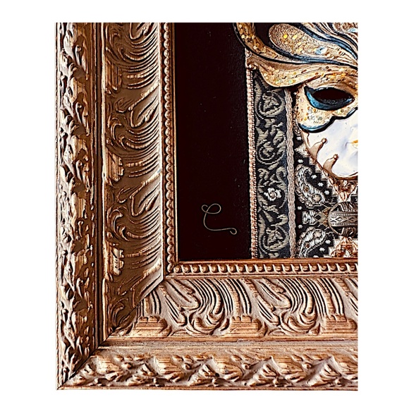 Framed Venetian Style Jester Mask Art Decor 7.5”x 7.5” Ornate - Picture 4 of 8